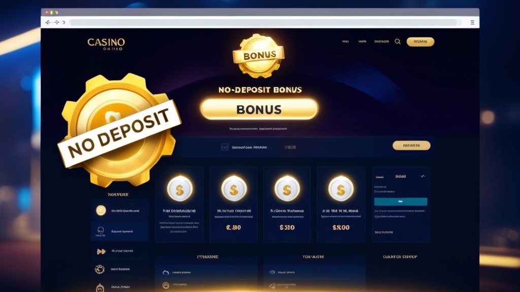 Kazino ekran sa no deposit oznakom i bonus panelom
